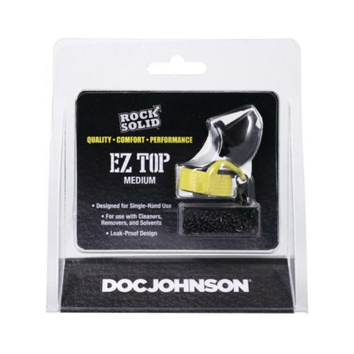 Rock Solid EZ Top Medium yellow cap in clear packaging with black and white Doc Johnson branding.