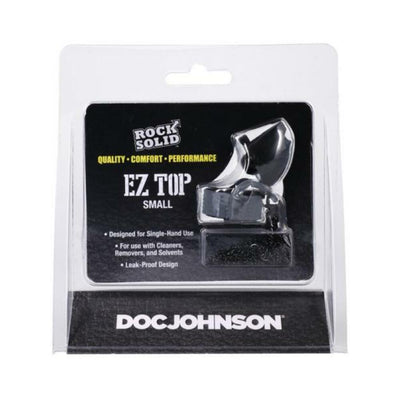 Rock Solid EZ Top Small grey one-handed cap with lanyard in clear retail packaging by Doc Johnson