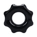 Black flexible stretchy ring with ridged gear-like edges and a smooth circular center.
