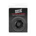 Rock Solid Gear black stretchy C ring with ridged design in clear clamshell packaging on textured black background.