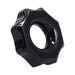 Black stretchy ring with ridged gear-like design and smooth finish shown on white background.