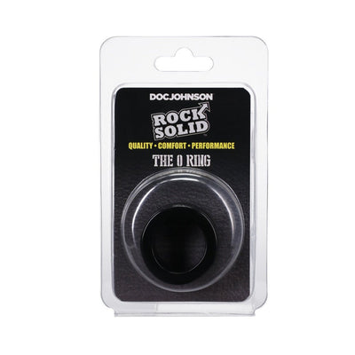 Doc Johnson Rock Solid O Ring in black, packaged in clear plastic with black and yellow branding.