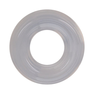 Clear ribbed silicone stretch ring with a smooth, flexible donut shape for comfortable wear and enhanced performance.