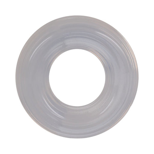 Clear ribbed silicone stretch ring with a smooth, flexible donut shape for comfortable wear and enhanced performance.