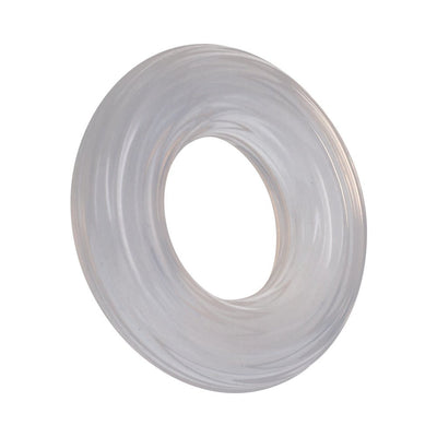Clear ribbed silicone stretch ring with a smooth donut shape designed for comfort and durability.