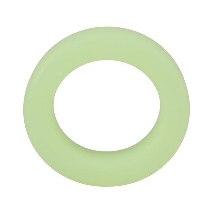 Glow-in-the-dark soft green silicone cylinder-shaped ring with smooth finish and rounded edges.