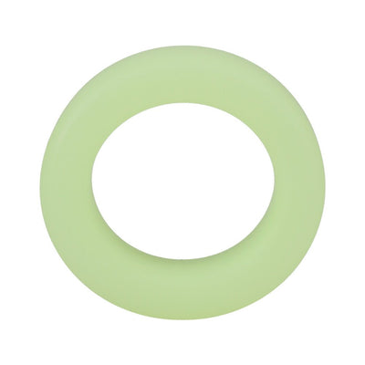 Glow-in-the-dark soft green silicone cylinder-shaped ring with smooth finish and rounded edges.