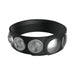 Black adjustable Silaflex ring with five silver snap closures for a customizable fit.