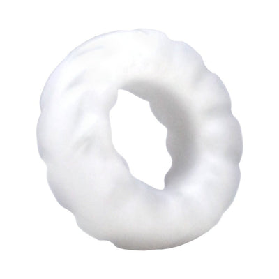 White textured stretchable silicone ring with a soft, rugged surface for comfort and secure fit.