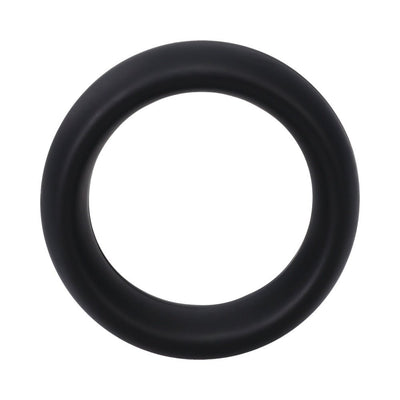 Small black silicone ring with smooth texture and 1.75-inch diameter, designed for comfort and durability.