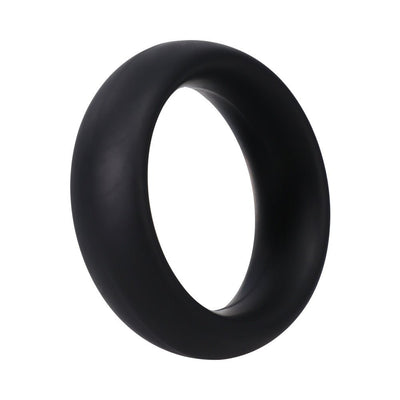 Small black silicone ring with smooth finish, designed for comfort and durability.