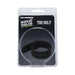 Black adjustable silicone ring in clear plastic packaging labeled Rock Solid The Belt by Doc Johnson