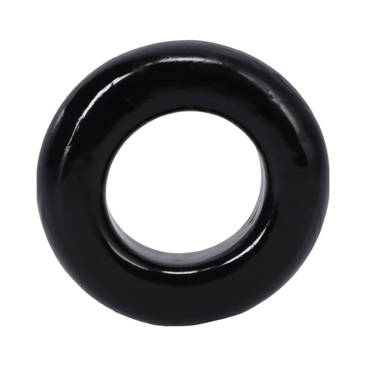 Black glossy stretchy donut-shaped C-ring designed for enhanced performance and comfort.