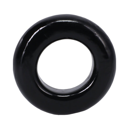 Black glossy stretchy donut-shaped C-ring designed for enhanced performance and comfort.