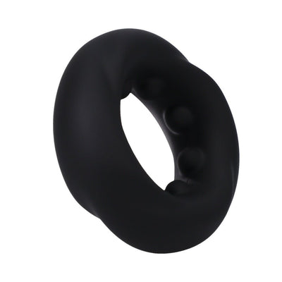 Black silicone cock ring with textured internal nubs for enhanced stimulation and comfortable fit.