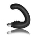 Black curved prostate and perineum stimulator with textured grip and silver vibration bullet.