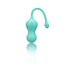 Light teal ROMP Cello rechargeable silicone G-spot vibrator with curved tail and embossed logo on white background.