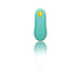 Light teal silicone remote control for ROMP Cello G-spot vibrator with yellow button and smooth ergonomic design.