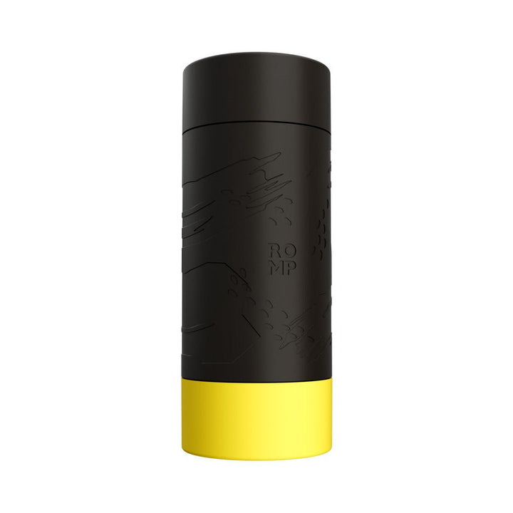 Black and yellow ROMP Dash manual stroker with textured exterior and discreet cylindrical design.