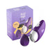 Purple ROMP Free clitoral air pulsation vibrator with removable suction head and matching purple packaging box.