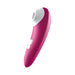 Hot pink Romp Shine clitoral air vibrator with white silicone suction head and ergonomic curved design.