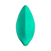 Leaf-shaped mint green Romp Wave vibrator with smooth silicone surface and single button control.