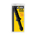 Rooster Jackhammer XL Black double-ended textured pleasure toy in clear packaging with yellow and black background.