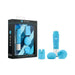Blush Rose Revitalize Massage Kit with blue silicone attachments and compact vibrator displayed in and out of packaging.