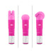 Three pink massage wands with interchangeable silicone attachments for varied massage sensations.
