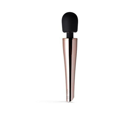 Rosy Gold Nouveau wand massager with a sleek metallic handle and flexible black silicone head.