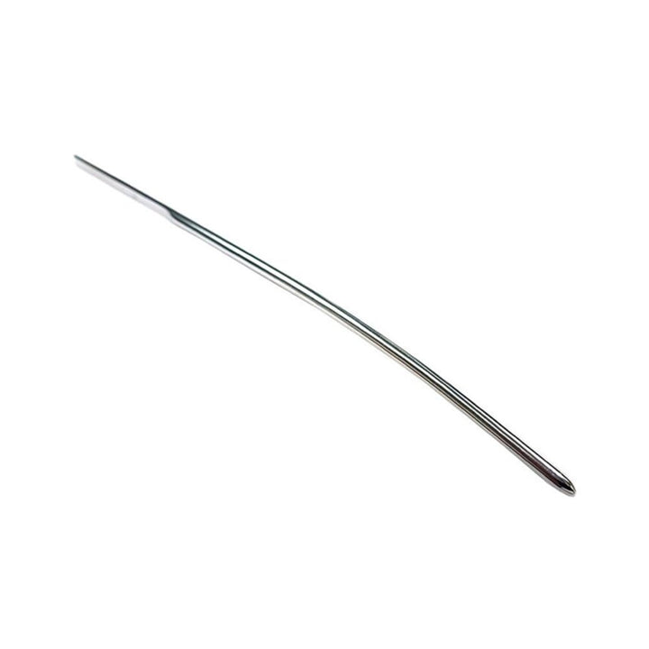 Slim curved 4mm stainless steel dilator with smooth polished finish on white background