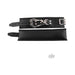 Black padded leather wrist cuffs with adjustable buckle straps and detachable silver chain with trigger hooks.