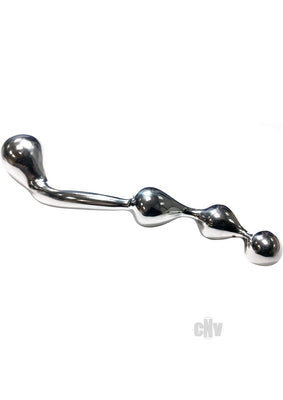 Stainless steel prostate probe with smooth, curved design and rounded tip for targeted stimulation.