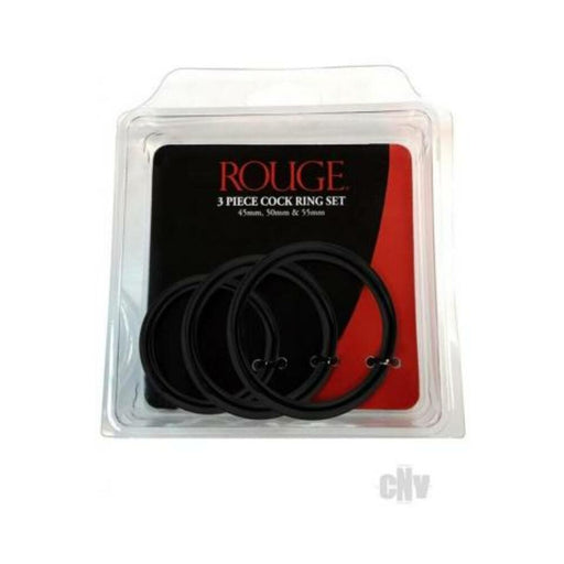 Rouge Stainless Steel 3 Piece Cock Ring Set (45/50/55mm) Black - SexToy.com