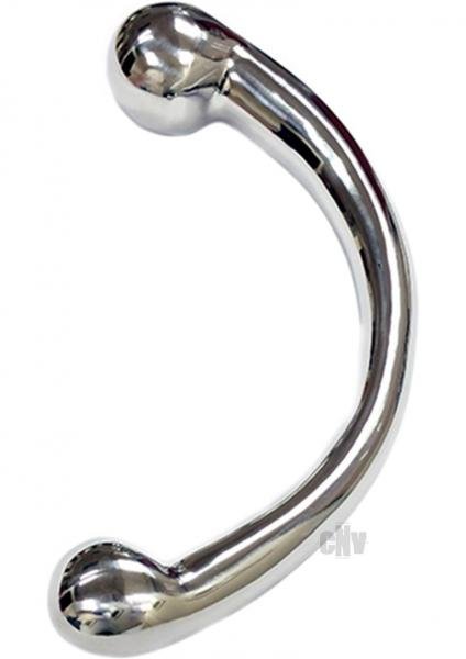 Mirror-polished stainless steel curved wand with rounded ends designed for precise anal and vaginal use.