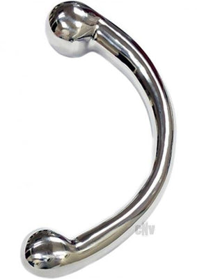 Mirror-polished stainless steel curved wand with rounded ends designed for precise anal and vaginal use.