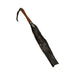 Flogger with a polished wooden handle and multiple soft black leather tassels, featuring a wrist loop for secure grip.