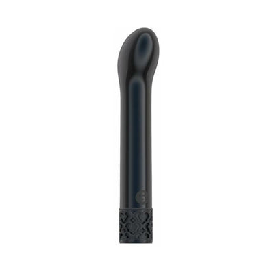 Sleek black Royal Gems Jewel G-spot vibrator with curved tip and decorative base, designed for targeted internal stimulation.