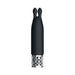 Black rechargeable silicone bullet vibrator with dual ear-shaped tips and decorative silver base.