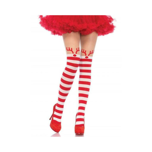 Rudolph Reindeer Stripe Thigh Os Red/wht - SexToy.com