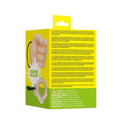 Yellow and green box packaging of S-line Jerk It Soap featuring a fist-shaped soap on a rope and multilingual product information.