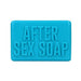 Blue rectangular soap bar embossed with the words After Sex Soap for a refreshing post-intimacy cleanse.