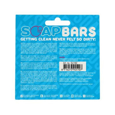 Back packaging of S-line Soap Bar After Sex Soap with product details and barcode on a blue background.