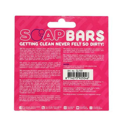 Back packaging of S-line Soap Bar Gay Bar with product details and tagline Getting Clean Never Felt So Dirty.
