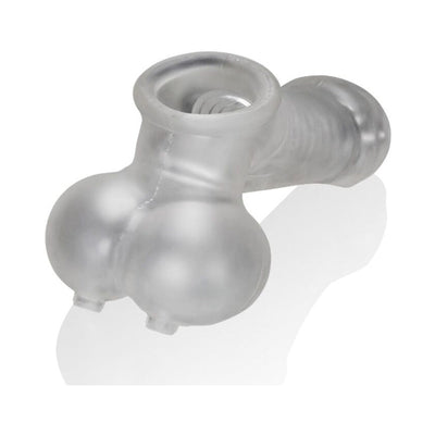 Clear frosted flexible wearable sheath with dual openings and ribbed interior ring for secure fit.