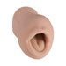 Compact lifelike pocket pal in soft skin tone with detailed mouth and tongue design.