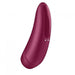 Ergonomic Bordeaux red Satisfyer Curvy 1+ vibrator with smooth, curved design and two control buttons.