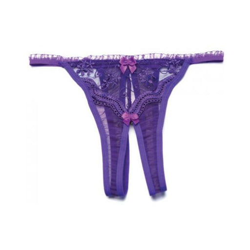 Scalloped Embroidery Crotchless Panty Purple O/S - SexToy.com