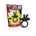 Black 4B Ohare XL vibrating double ring with rabbit ears next to its eco-friendly red and yellow packaging.