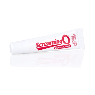 Tube of Screaming O Climax Cream for Her with red branding on a white background.
